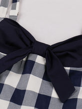 Load image into Gallery viewer, Navy Plaid Spaghetti Strap 1950S Vintage Swing Dress