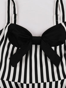 Beetlejuice Costume Spaghetti Strap Pocket Dress With Black and White Vertical Stripe