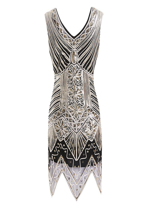 Gold 1920s V Neck Sequined Flapper Dress