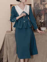 Load image into Gallery viewer, Lake Blue 1950S Long Sleeve Vintage Skirt Suits For Women