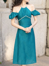 Load image into Gallery viewer, Peacock Green Pearl 1950S Vintage Summer Dress
