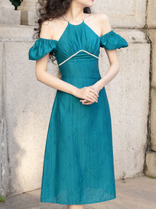 Peacock Green Pearl 1950S Vintage Summer Dress