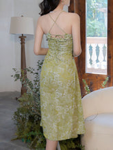 Load image into Gallery viewer, Green Rose Floral Spaghetti Strap 1950S Vintage Dress