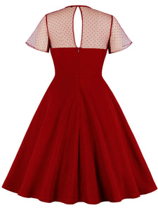 With Pocket Semi-Sheer A Line Black 50S Dress