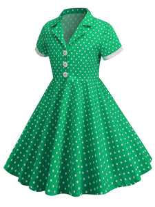 Kids Little Girls' Dress Turn Down Collar Polka Dot Cotton 1950S Vintage Dress