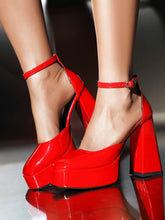 Load image into Gallery viewer, 12CM High Heel Red Pointed Toe Platform Mary Jane Pump