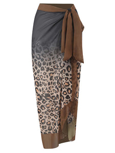 Gradient Leopard Print Strap One Piece With Bathing Suit Wrap Skirt