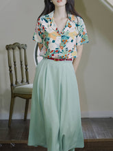 Load image into Gallery viewer, 2PS Blue Flowers Print Shirt And Swing Skirt Dress Set