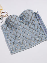 Load image into Gallery viewer, Denim Handmade Rhinestones Sexy Corset Camisole Top