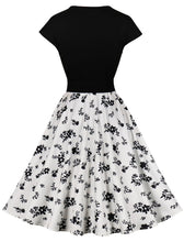 Load image into Gallery viewer, 1950S V Neck Black Floral Print Vintage Dress