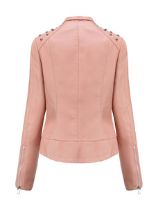 Rivet Long Sleeve PU Leather Motorcycle Jacket