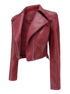 Cool Girl Coat Long Sleeve PU Leather Motorcycle Jacket With Detachable Hem