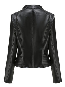 Navy Long Sleeve PU Leather Motorcycle Jacket
