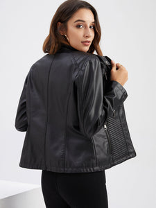 Pink Long Sleeve PU Leather Motorcycle Jacket For Women