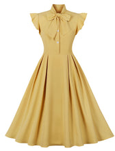 Load image into Gallery viewer, Yellow Ruffles Butterfly Sleeve 1950S Vintage Dress