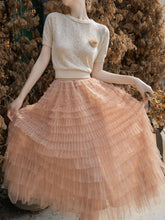 Load image into Gallery viewer, 2PS Brown Backless Knitted Sweater And Swing Mesh Fairy Skirt Dress Set