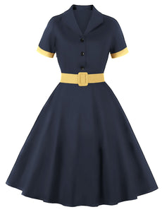 Red Plaid Turn Collar Cotton Vintage 1950S Dress With Belt