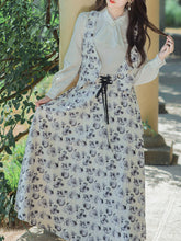 Load image into Gallery viewer, 3PS White Long Sleeve Ruffles Victoria Scarf Collar Shirt With Cottagecore Floral Print Vest And Skirt Suits
