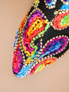 7CM Luxury Embroidered Chunky High Heel Platform Bootie Vintage Shoes
