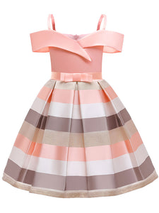 Kids Little Girls' Dress Stripe Off Shoulder Party Birthday Christening Dress