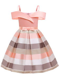 Kids Little Girls' Dress Stripe Off Shoulder Party Birthday Christening Dress