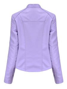 Women‘s Leather Jacket Weave Long Sleeve Winter Coat
