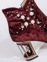 Load image into Gallery viewer, 7CM Luxury Pearls And Diamonds Chunky High Heel Bootie Vintage Shoes