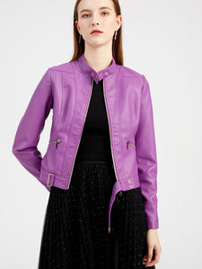 Crop Coat Long Sleeve PU Leather Motorcycle Jacket