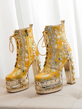 Load image into Gallery viewer, 15CM Luxury Embroidered Chunky High Heel Platform Bootie Vintage Shoes