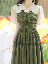 Load image into Gallery viewer, White Puff Sleeve With Green Cute Dress Vintage Princess Dress