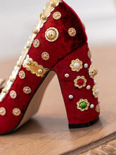 Load image into Gallery viewer, 10CM Luxury Pearls And Diamonds Chunky Heels Retro Shoes