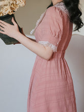 Load image into Gallery viewer, Pink Lace Collar Puff Sleeve Vintage 1950S Dress
