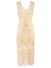 Load image into Gallery viewer, Red 1920s V Neck Sequined Flapper Dress