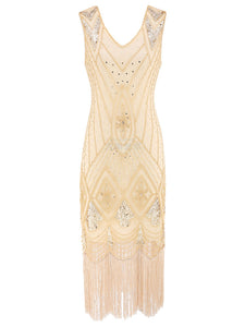 Red 1920s V Neck Sequined Flapper Dress
