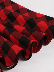 Red Plaid Turn Collar Cotton Vintage 1950S Dress With Belt