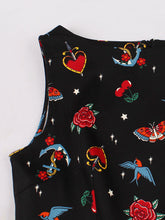 Load image into Gallery viewer, Black Butterfly And Bird Print 1950S Sleeveless Vintage Swing Dress With Pockets