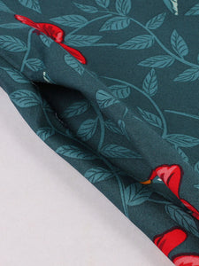 Blue Bird Print 1950S Vintage Swing Dress With Pockets
