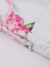Load image into Gallery viewer, White Rose Flower V Neck 1950S Vintage Swing Dress