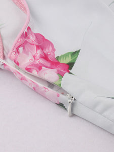 White Rose Flower V Neck 1950S Vintage Swing Dress