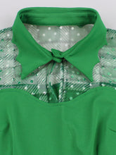 Load image into Gallery viewer, Green Plaid Trumpet Sleeves 1950S Vintage Dress