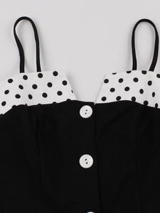 Black 1950s Polka Dot Bodycon Dress With Belt
