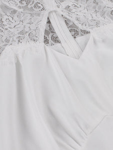 White Queen Collar Lace Semi-Sheer 1950S Vintage Dress With Pockets