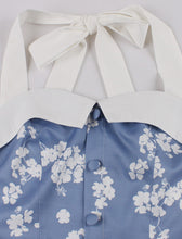 Load image into Gallery viewer, Light Blue Floral Print Halter High Waist 1950 Vintage Dress