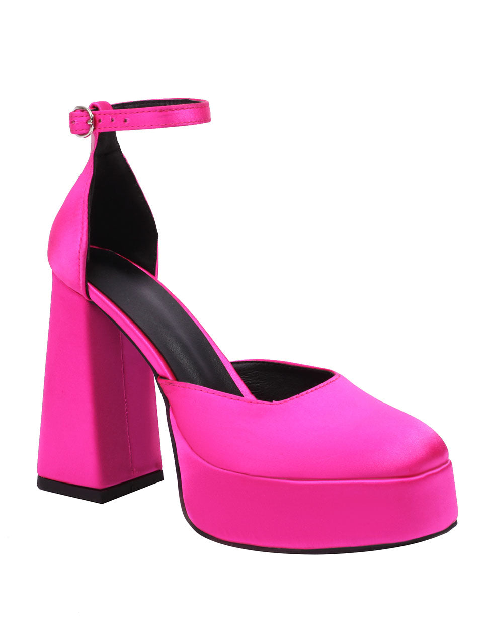 12CM High Heel Fuchsia Square-Toe Platform Mary Jane Pump