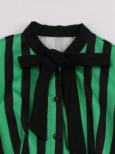 Green and Black Stripe With Pockets 50S Halloween Dress