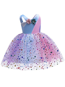 Kids Little Girls' Dress PrincessRainbow One Shoulder Birthday Christening Dress