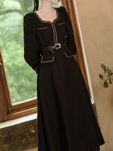 Load image into Gallery viewer, Black Ballet Square Collar 1950S Vintage Little Black Dress