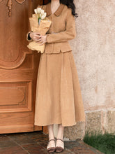 Load image into Gallery viewer, 2PS Brown Houndstooth Tweed Coat With Swing Skirt 1950S Vintage Audrey Hepburn&#39;s Style Outfits