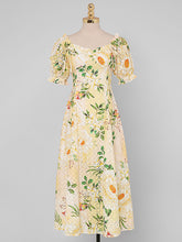 Load image into Gallery viewer, Embroidered Puff Sleeve Monet&#39;s Garden 1950s Vintage Party Dress