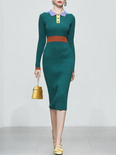 Load image into Gallery viewer, 1940S Green High Waist Knitted Sweater Long Sleeve Vinatge Dress